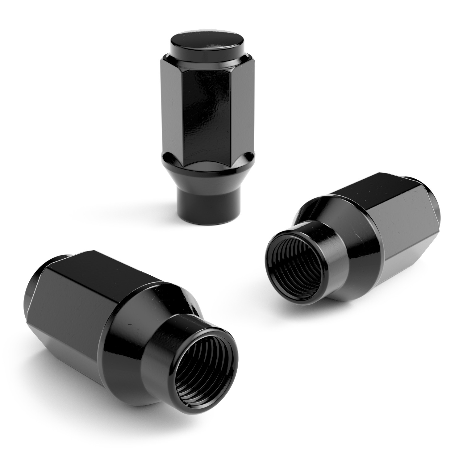 24pcs 14x1.5 Lug Nuts Black Closed Bulge ET (Extended Thread) Cone Conical Seat