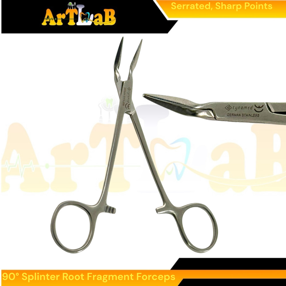 5.5" Splinter Root Fragment Forceps 90 Degree Tapered Serrated Sharp Tips