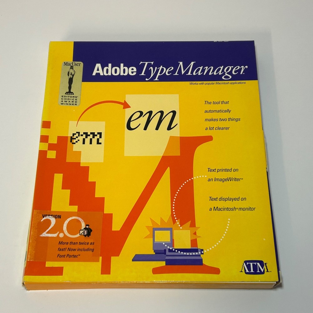 Vintage Macintosh Adobe Type Manager V2.0 for MAC COMPLETE 1989