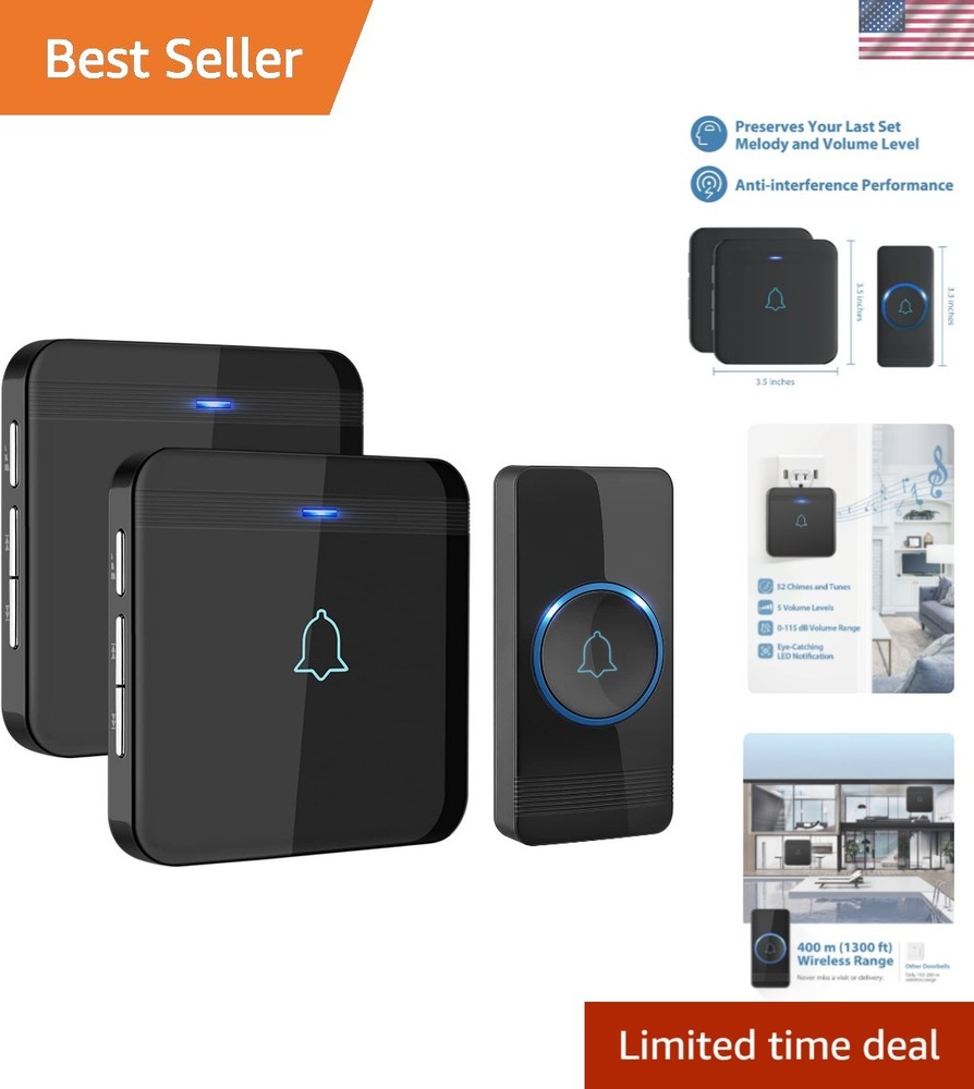 Smart Wireless Door Chime Kit - 1300 FT Range, 52 Melodies & User-Friendly Setup