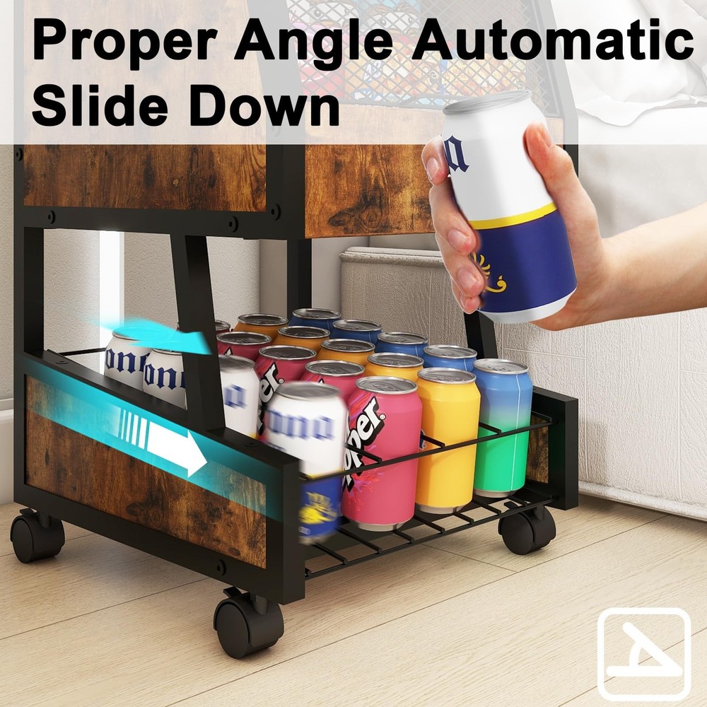 Compact Refrigerator Stand with Beverage Storage and Wheels Rolling Personal ...