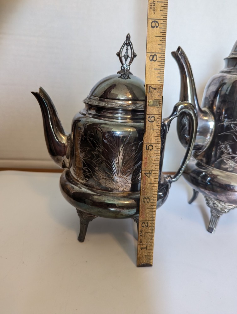 Antique Silver Quadruple Plate Tea Coffee Pot Aurora Mfg 1900 Aesthetic 9"