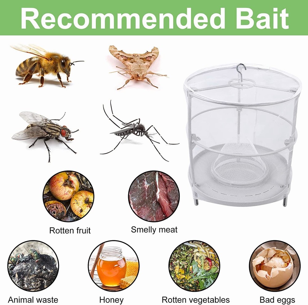 Trap Ranch Fly Cage Reusable Fly Catcher Killer Net Pest Bug Insert Auto Catch