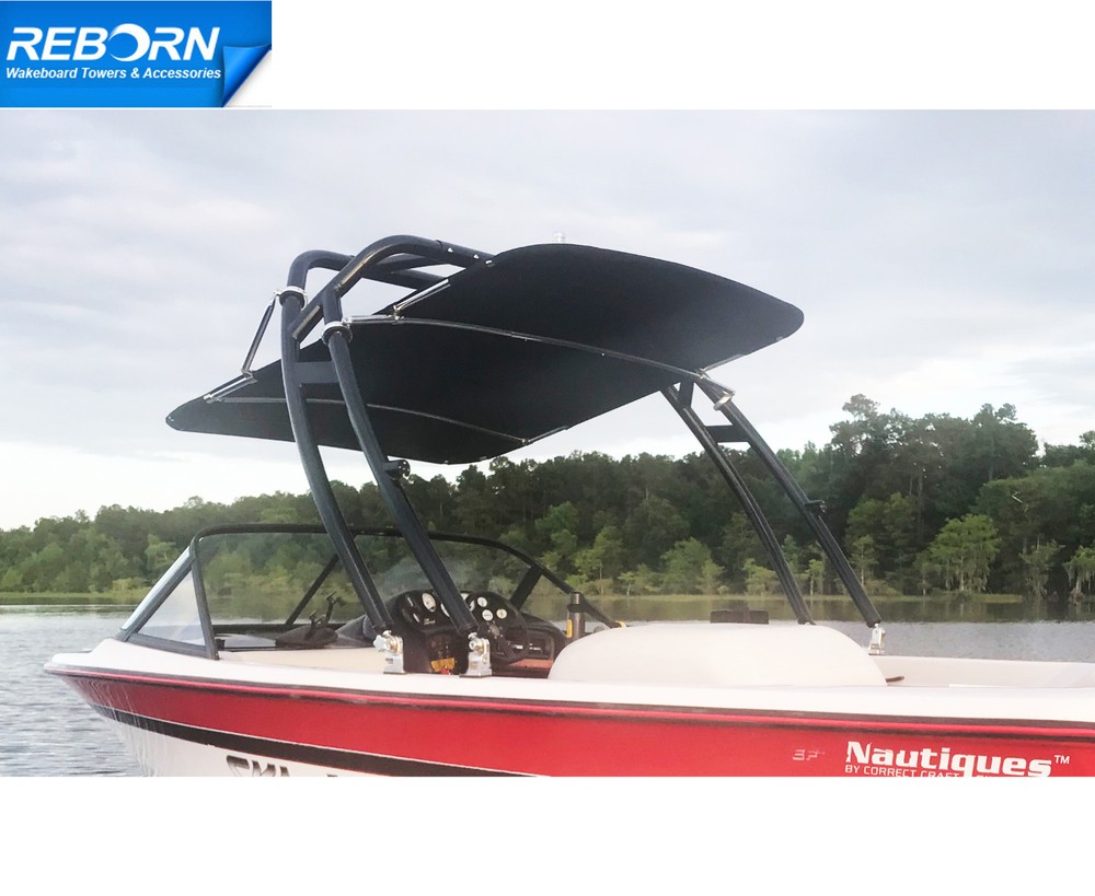 Black Reborn Launch Forward-facing Wakeboard Tower Fast Install & Fold Down