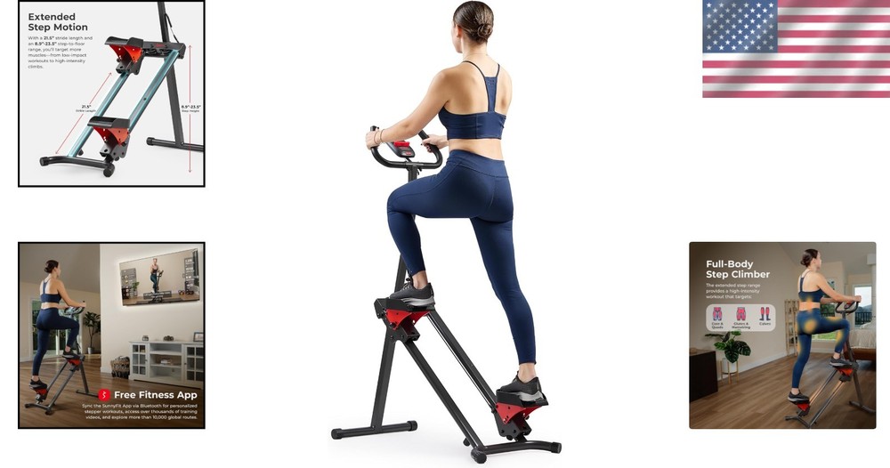 Smart Foldable Stair Stepper with Adjustable Handlebar & SunnyFit App Connection
