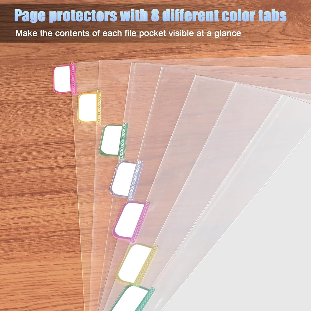16Pcs/2 Set Clear Sheet Protectors for 3 Ring Binder Letter Size, 8 Tab Plastic