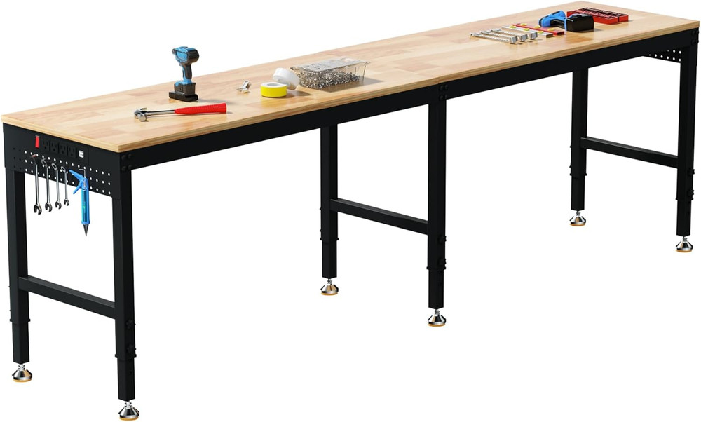 Betterhood 96" Adjustable Workbench, 5000 LBS Heavy Duty Work Table with Power O