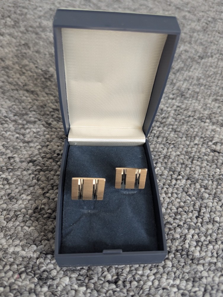 Vintage Gold Tone Cufflinks Rectangular Geometric Retro 1970s Classic