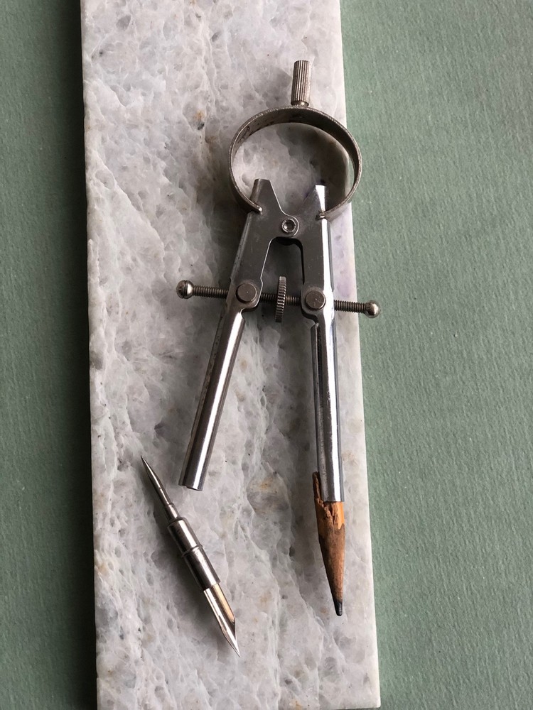 Vintage Drafting Compass w/ Interchangeable Ink Pen Nib & Point, Drafting Tool