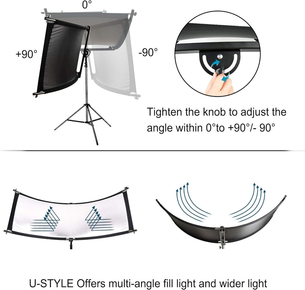 Clamshell Light Reflector/Diffuser,67"x24" Curved Photography Lighting Reflec...