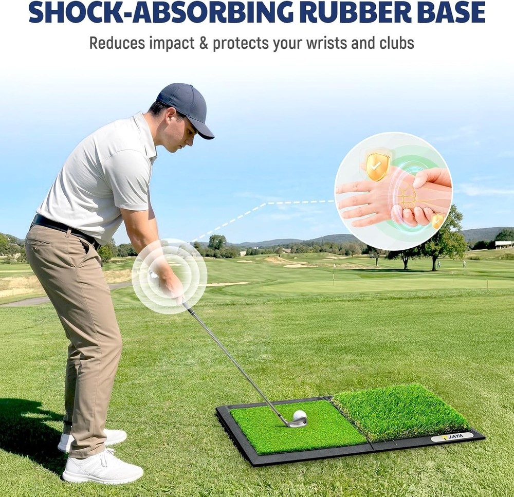 Durable Rubber Golf Hitting Mat 25” x 17” with Shock Absorbing Base for Practice