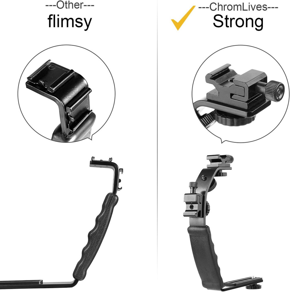 Camera L Bracket Mount Video Grip L-Bracket with Dual Flash Cold Shoe Mount 1/4'