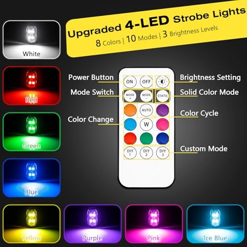 4LEDs Car Wireless Strobe Interior Lights with Remote Control Ambient Lighting