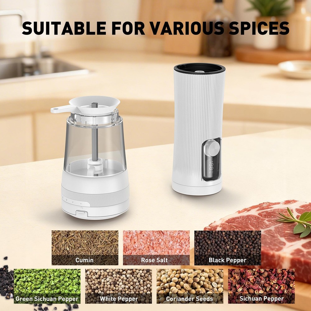 Salt and Pepper Grinder Set, Upgrade 2-Speed Setting, External 5 Adjustable C...