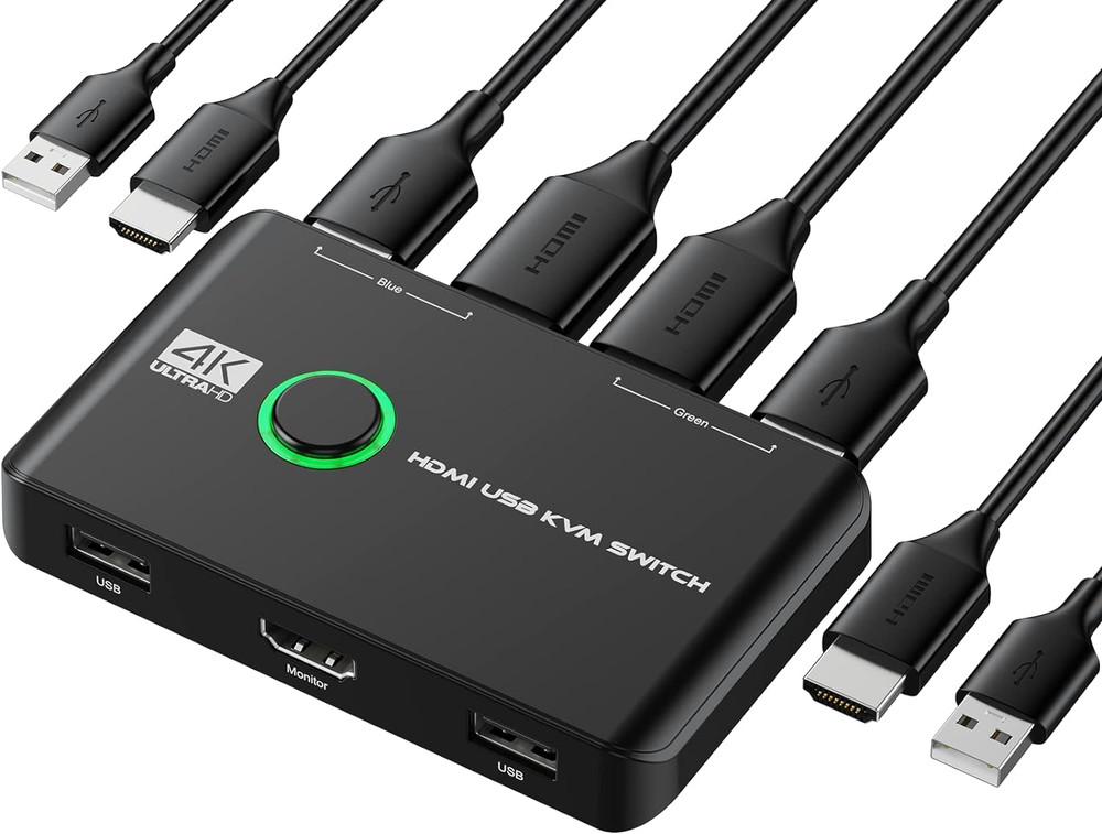 4K KVM Switch HDMI 2 Port Box, USB HDMI KVM Switches for 2 Computers Share...