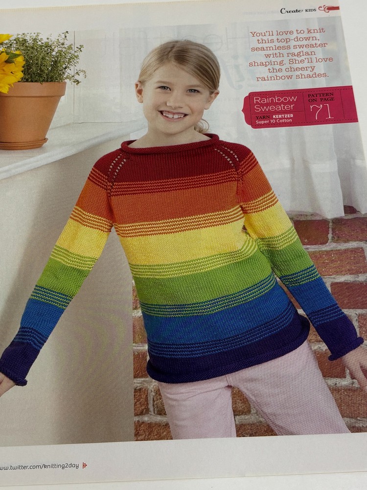 Rainbow Sweater Knitting Pattern Kid Size 6-12 Magazine Pages