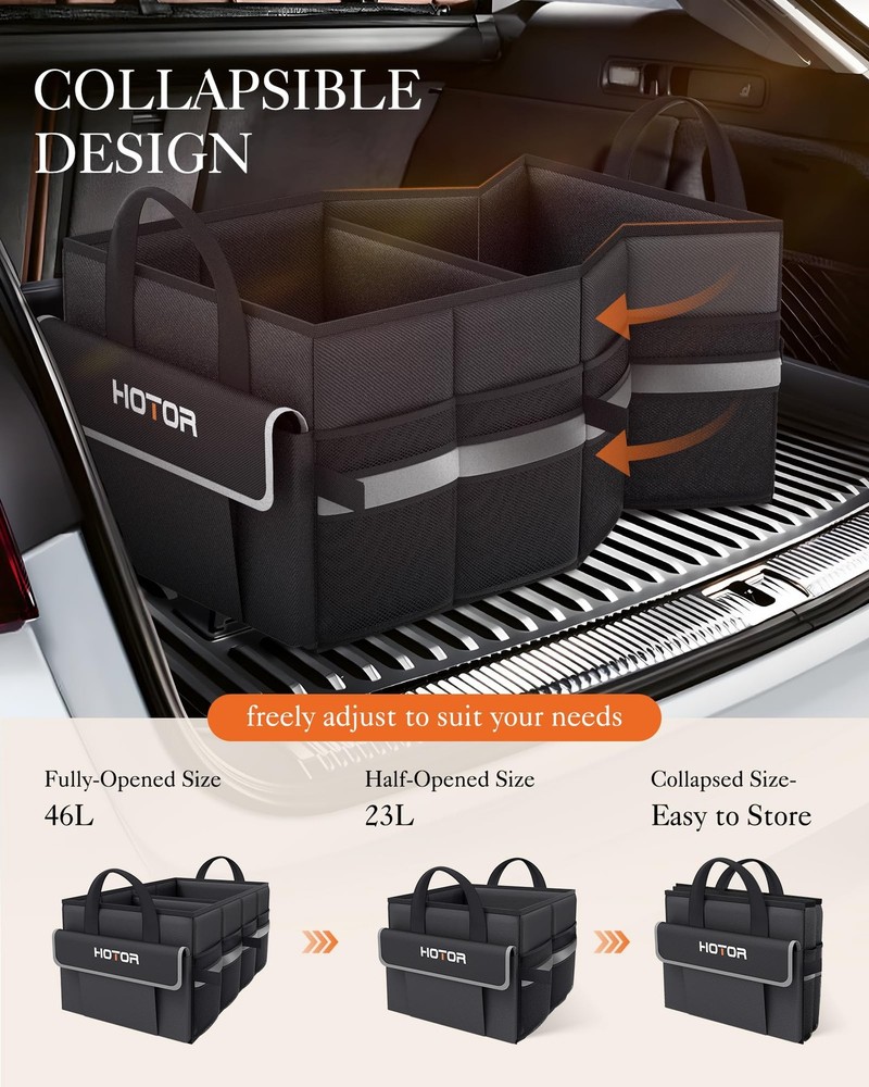 HOTOR Trunk Organizer - Car with 5 Pockets, Medium, Black