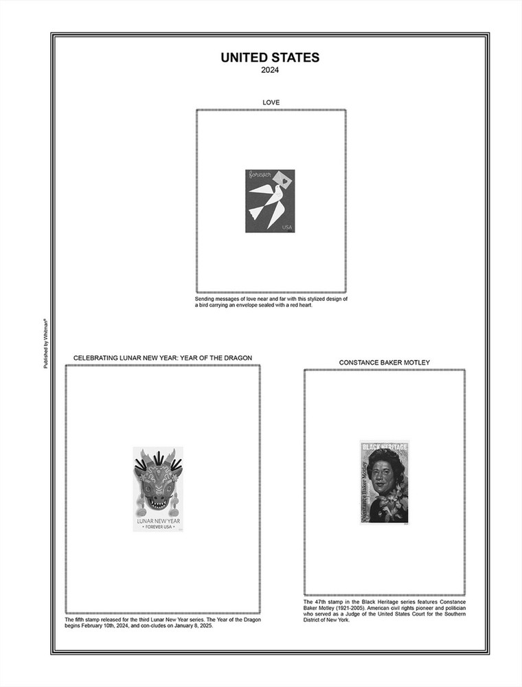 H E Harris US PLATE BLOCK Supplement for Stamps issued in 2024 NEW!