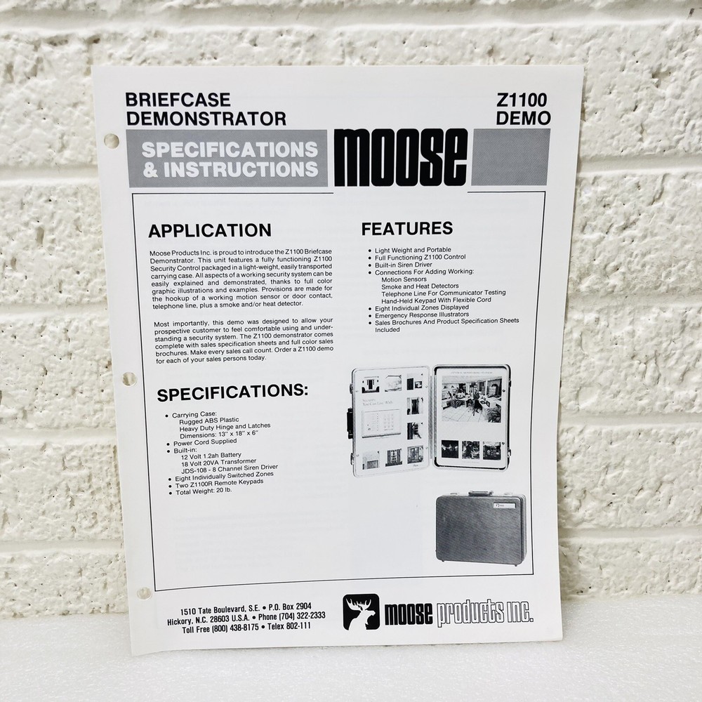 Moose Z1100 Demo Briefcase Demonstrator Specifications & Instructions
