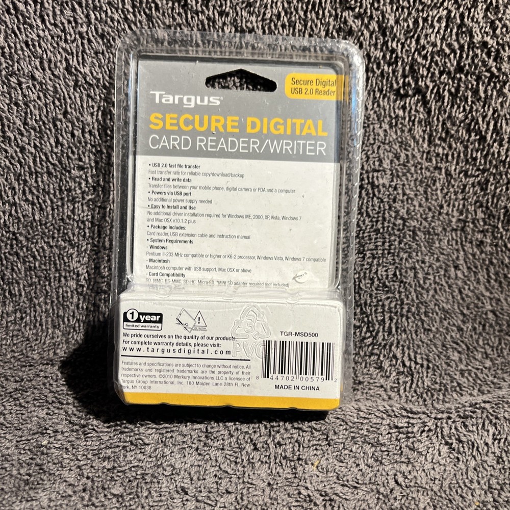 Targus Secure Digital SD Card Reader Writer USB 2.0 For PC/Mac New Old Stock