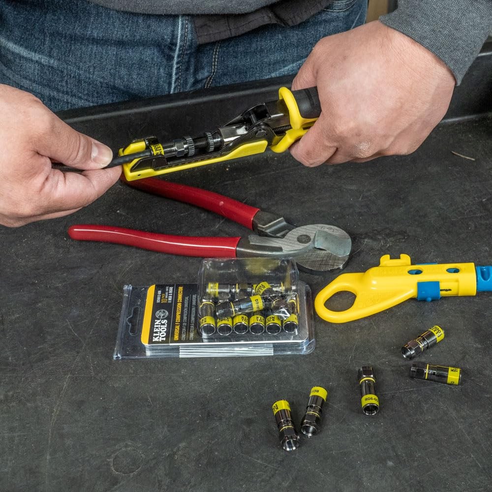 Klein Tools 80151 Coax Cable Compression Crimper and Stripper Set with Yellow