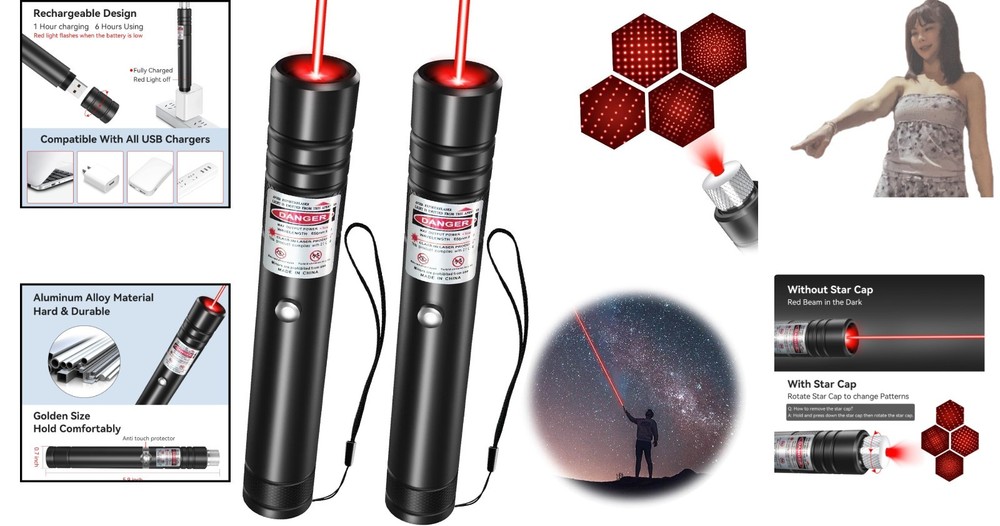 High-Power Rechargeable Red Laser Pointer - 2 Pack for Outdoor & Presentations
