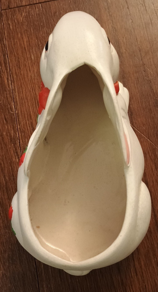 Vtg Hand Painted White 3D Rabbit w Cabbage Tulips Easter Spring Ceramic Planter