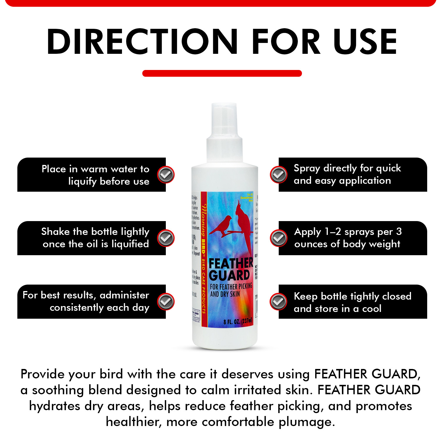 Morning Bird Feather Guard Spray for Feather Picking & Dry Skin for Birds
