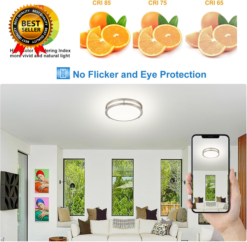 DLLT Flush Mount LED Ceiling Light: 13 Inch 5CCT (3000K-6000K) & Dimmable