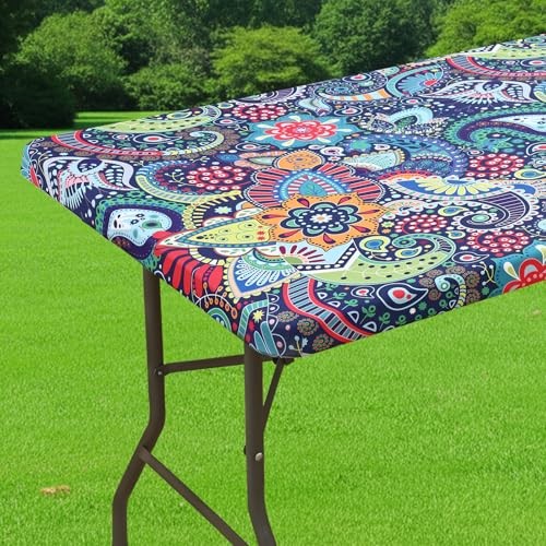 Spandex Fitted Tablecloth for 6 Foot 72" x 30" (Rectangular) Blue & Orange