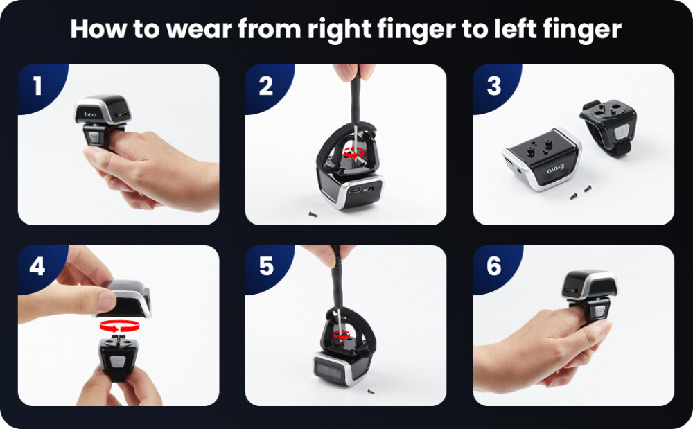 Eyoyo 2D Wireless Wearable Ring Barcode Scanner Mini Finger Scanner for iPad PC