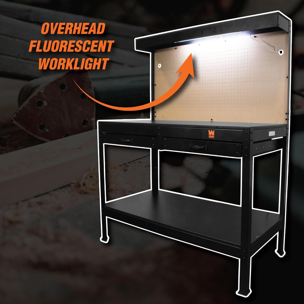 WB4723T 48-Inch Workbench with Power Outlets and Light, Black