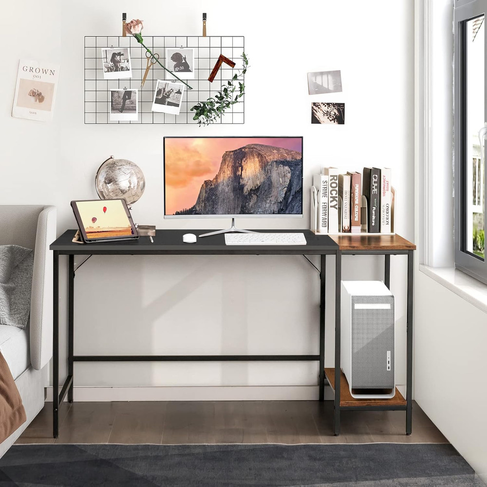 Industrial Multifunctional Computer Desk with Removable Shelf - 55" Black