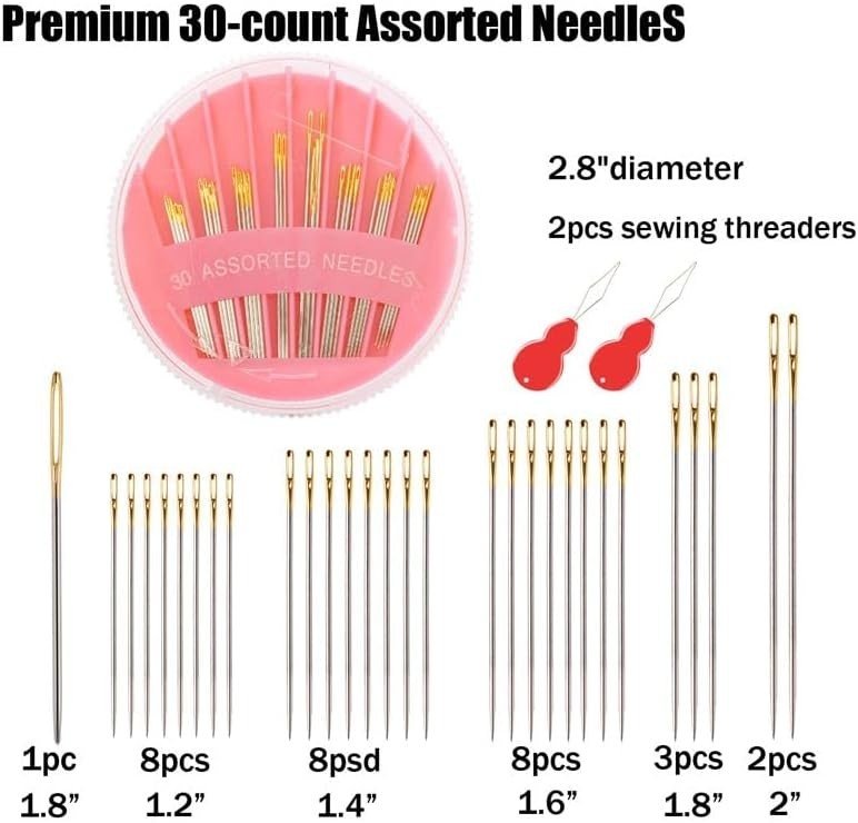 Effortless Crafting with 30 Assorted Sewing Needles - Durable & Rust-Free Design