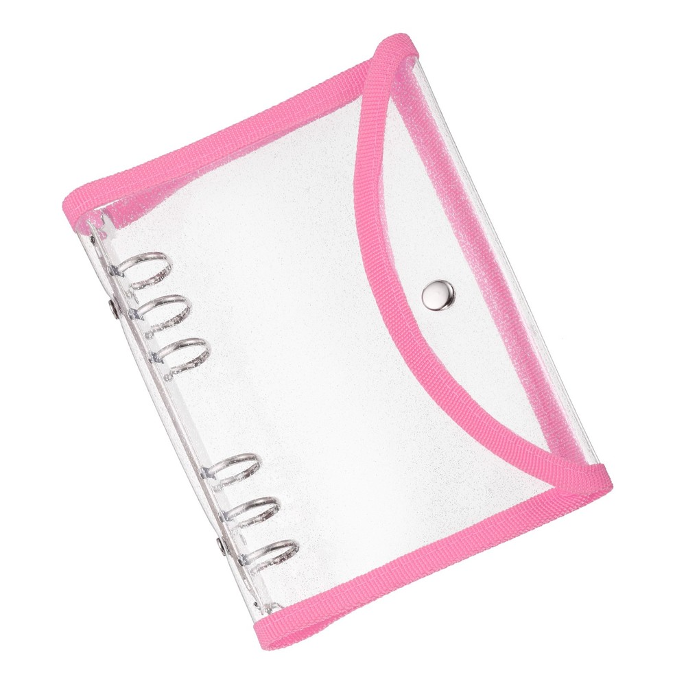 PVC A6 Bling Clear Binder Covers with Snap Button Closure, Pink