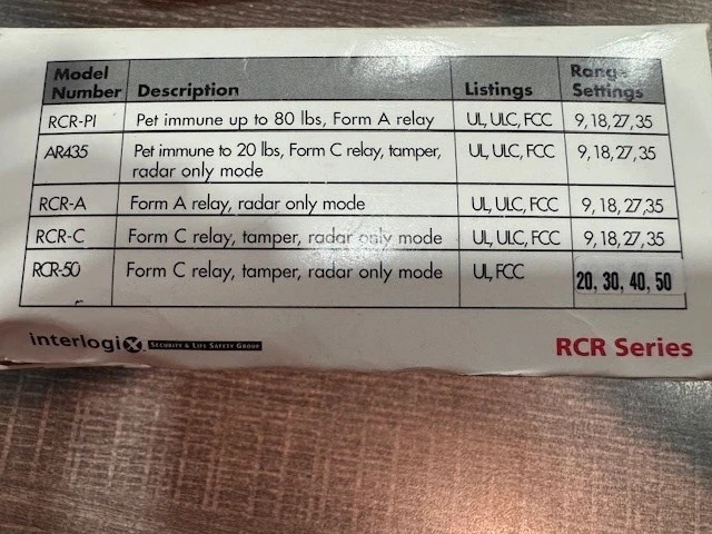 Sentrol RCR-50 Range Controlled Radar Motion Detector