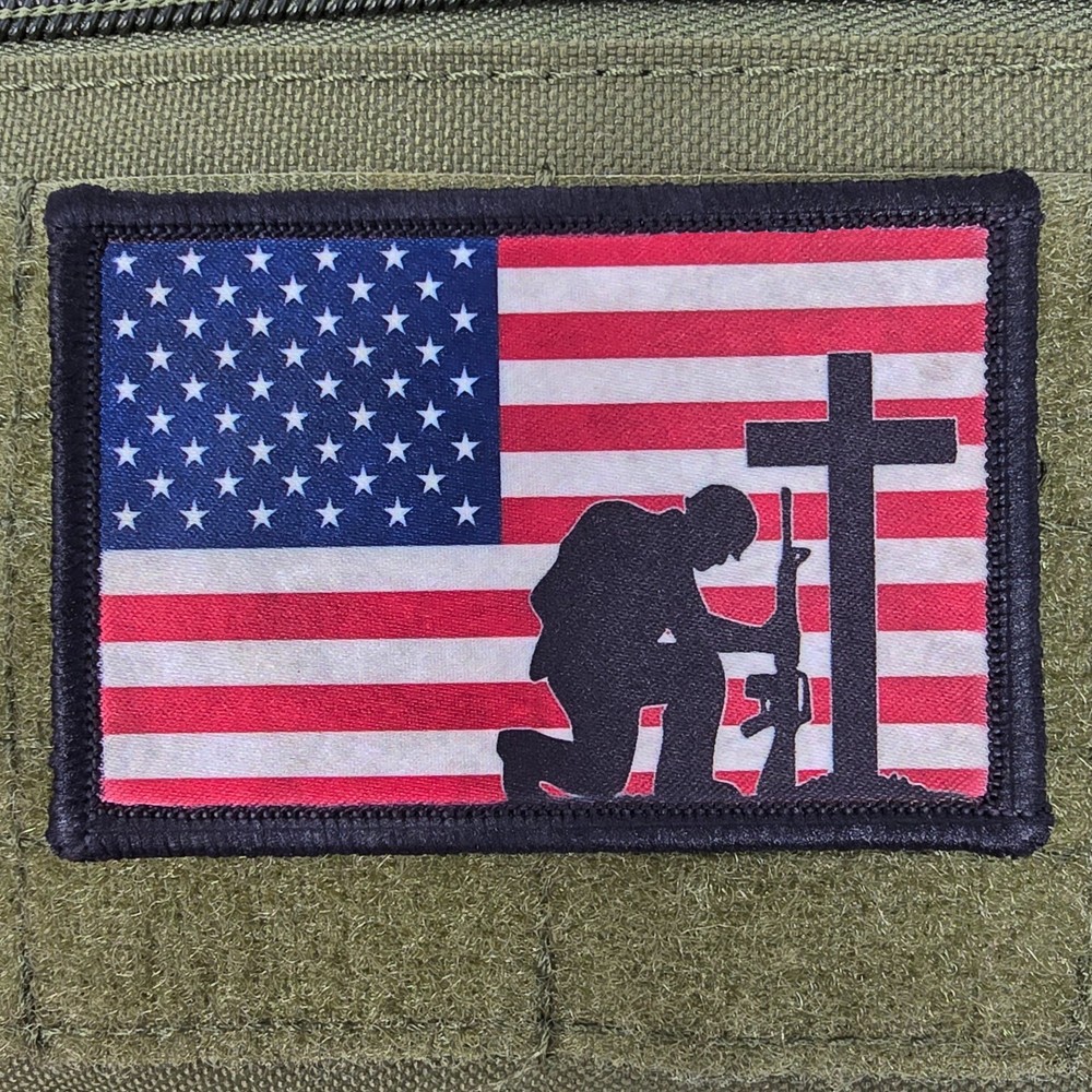 Kneel For Cross Patch Flag Moral Tactical Meme USA Hook & Loop 3x2