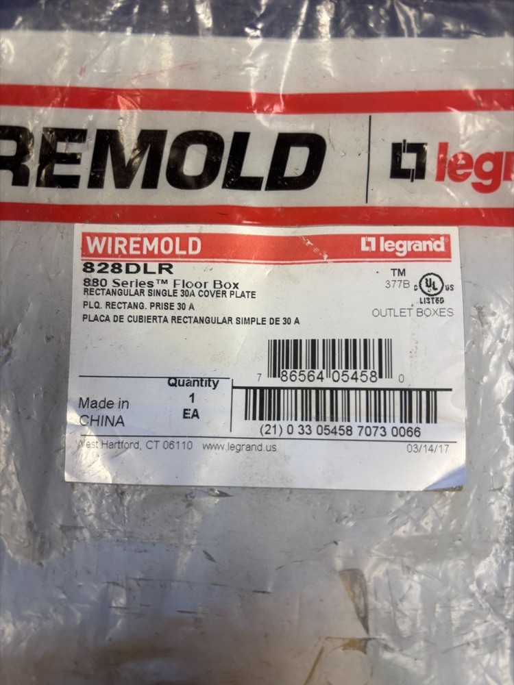 Wiremold 828DLR 880 Series BRASS Floor Box. Rectangular Single 30A Cover Plate