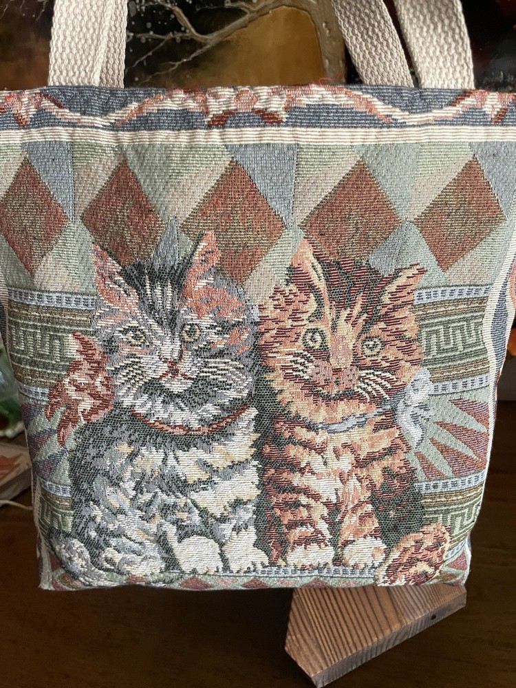 Cat Lovers Embroidered Kittens Mini Tote