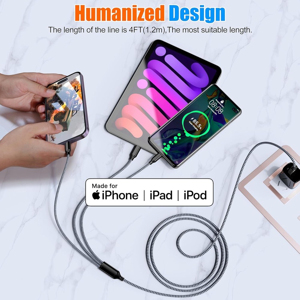 Multi Charging Cable 4ft 2Pack 3 in 1 Charger Cord, Multiple Rapid Nylon...