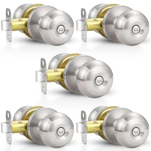 Door Knobs Interior Keyless Door Lock Privacy Door 5 Pack Brushed Nickel