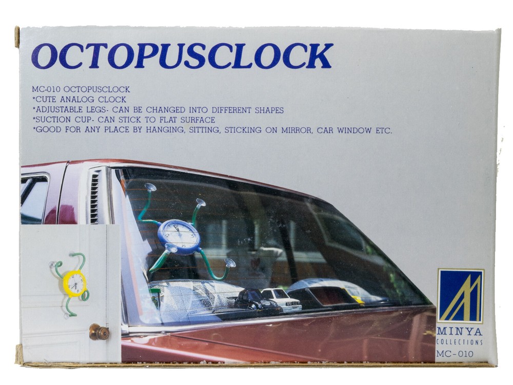 OCTOPUS CLOCK YELLOW CASE ADJUSTABLE LEGS WITH SUCTION CUPS STICK FLAT SURFACE