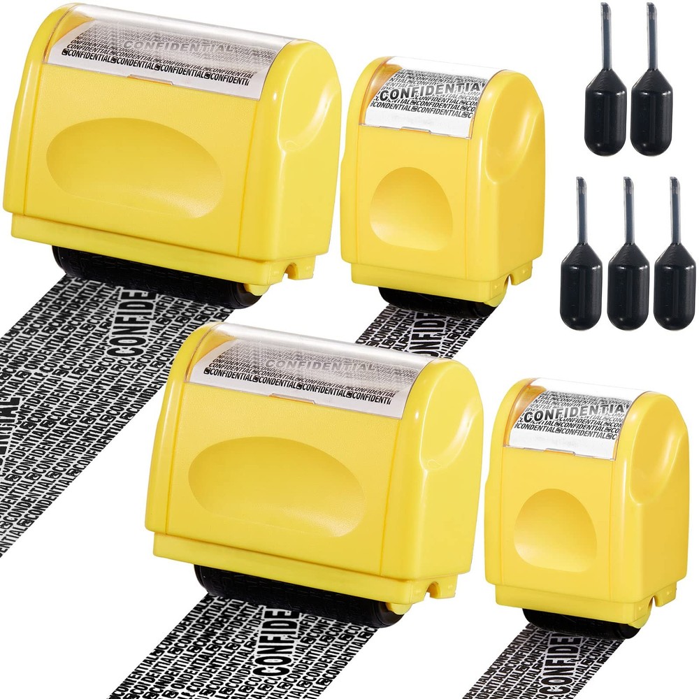 4 Pack Identity Protection Roller Stamp Security Address Blocker with Refills