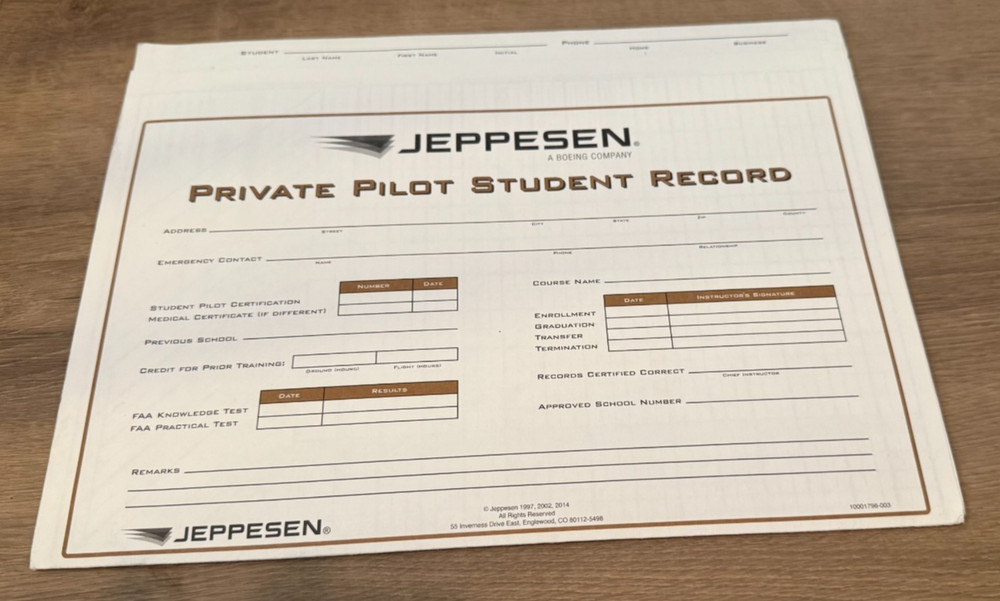 Jeppesen Student Flight Record Folder - Private Pilot - Single - 10001796-003