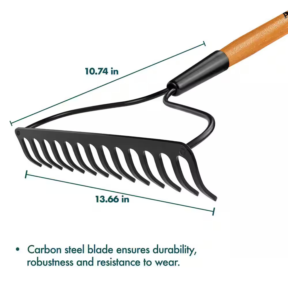 47 In. L Wood Handle 14-Tines Garden Bow Rake