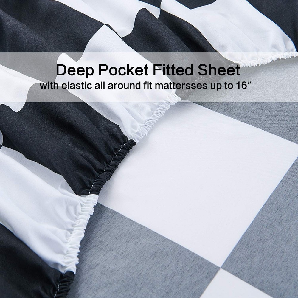 Luxurious Deep Pocket Bed Sheet Set - Full Size Soft Microfiber, Plaid Design