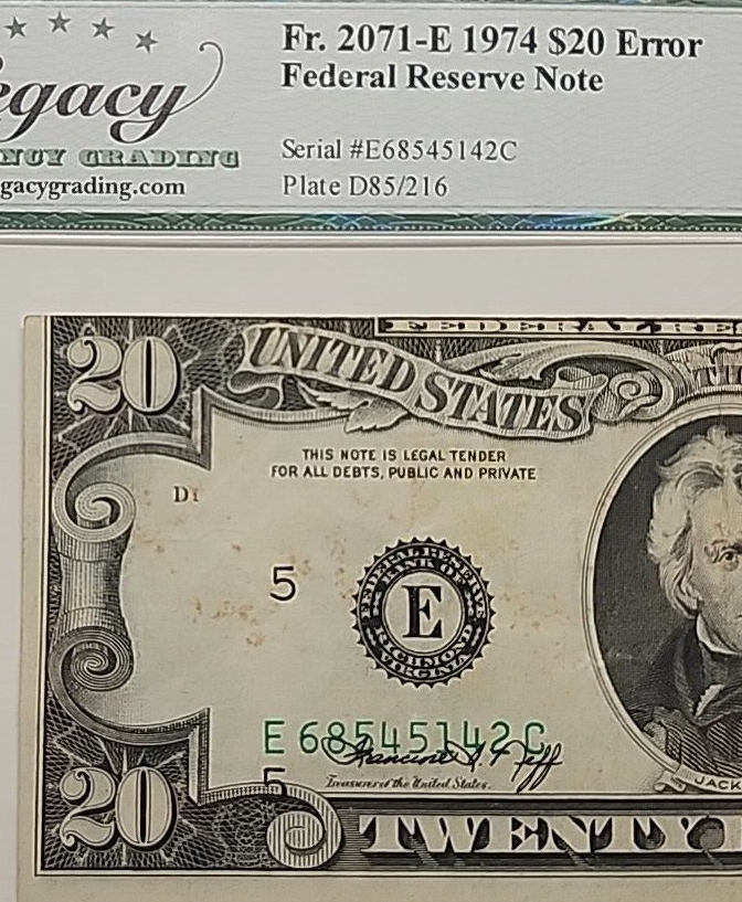 MISALIGNED PRINTING ERROR 1974 20$ LEGACY40 5142C