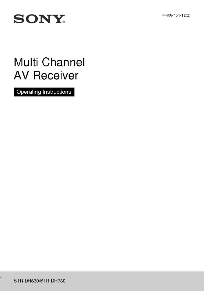 Sony STR-DH730 STR-DH830 Receiver Owners Manual