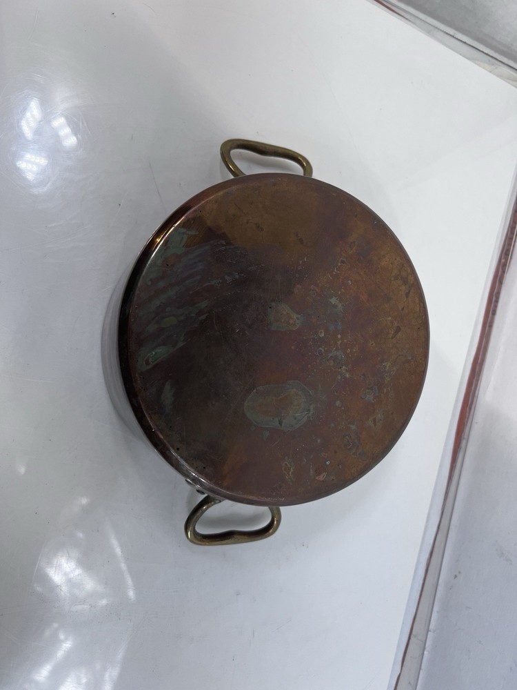 Vintage Solid Copper Stock Pot with Brass Handles Cookware 7x4”