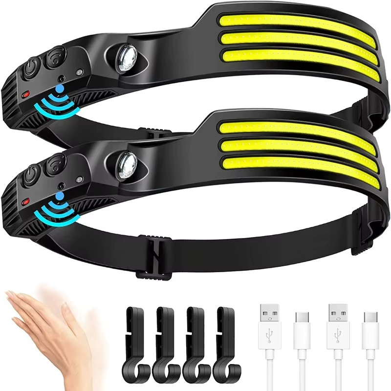 2 Pack LED Headlamp Rechargeable Motion Sensor 230° Wide Beam Waterproof